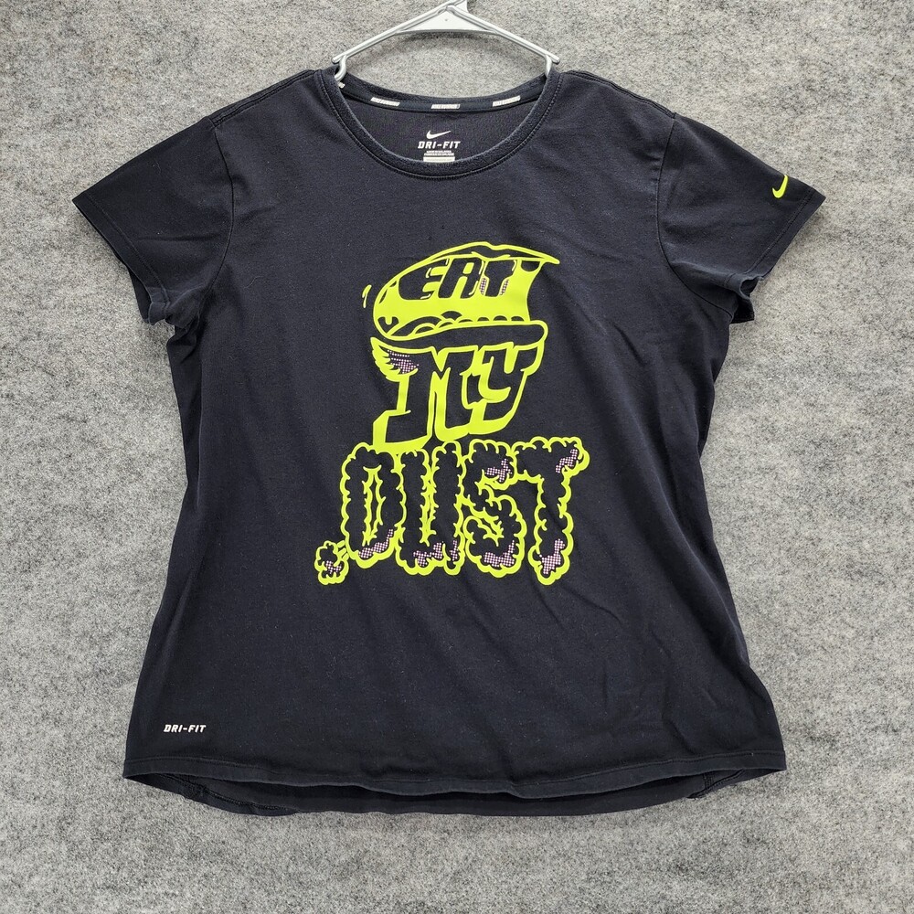 Nike Shirt Womens Large Dri Fit Short Sleeve Black Running Eat My Dust